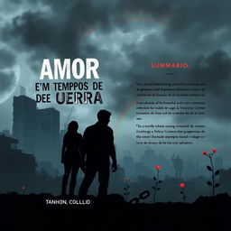 A book cover design for 'Amor em Tempos de Guerra' that reflects a hostile world where being LGBTQI+ is a crime and love becomes an act of rebellion