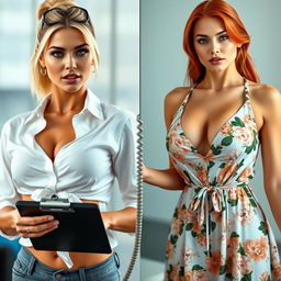 A split screen image featuring two gorgeous females