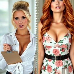 A split screen image featuring two gorgeous females