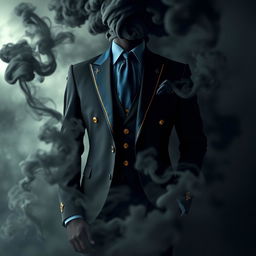 A sophisticated suit designed in a striking combination of black, blue, and gold colors that exudes elegance and style