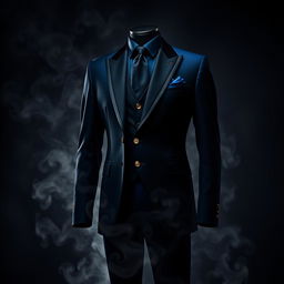 A sophisticated suit designed in a striking combination of black, blue, and gold colors that exudes elegance and style