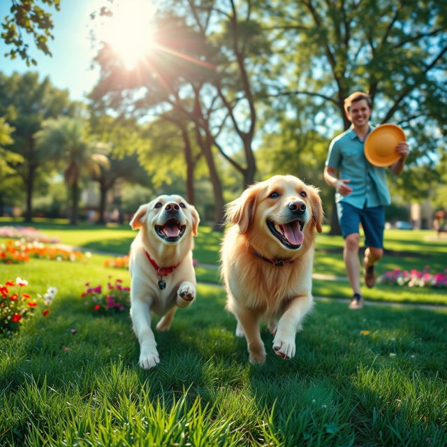 A heartwarming scene of a dog and its owner enjoying a sunny day at the park