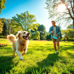 A heartwarming scene of a dog and its owner enjoying a sunny day at the park