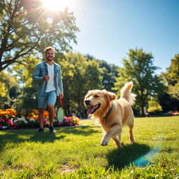 A heartwarming scene of a dog and its owner enjoying a sunny day at the park