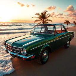 A striking Forte Opala, a classic and revered car, elegantly positioned in a charming coastal setting