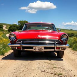 A striking Forte Opala, a celebrated classic car, showcased in an open countryside setting