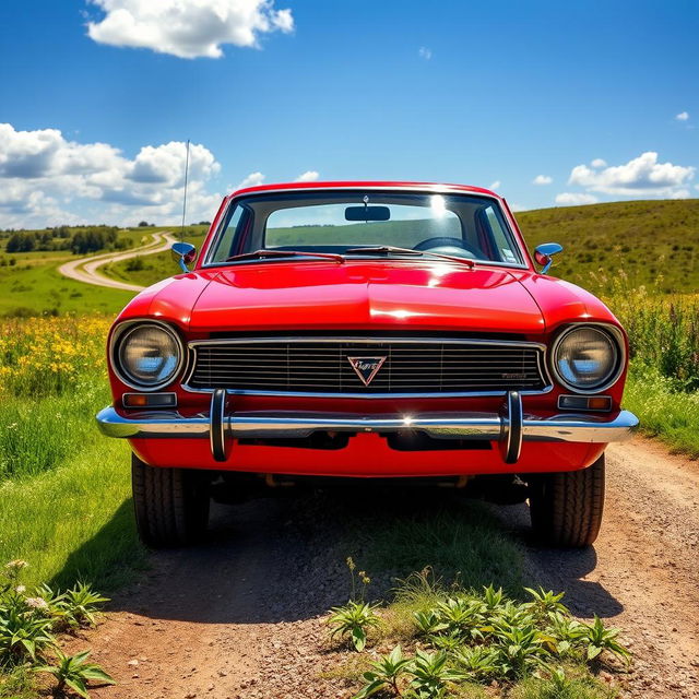 A striking Forte Opala, a celebrated classic car, showcased in an open countryside setting