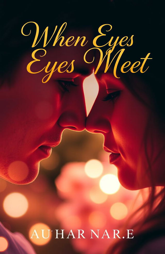 A captivating and romantic novel cover for 'When Eyes Meet', featuring a close-up of two pairs of eyes gazing deeply into each other, embodying emotions of longing and connection