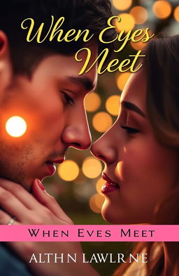 A captivating and romantic novel cover for 'When Eyes Meet', featuring a close-up of two pairs of eyes gazing deeply into each other, embodying emotions of longing and connection