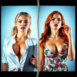 Split screen featuring two gorgeous females