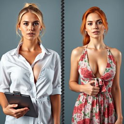 Split screen featuring two gorgeous females