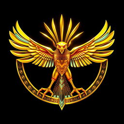 Un emblema impresionante de una civilización egipcia, destacando un escarabajo dorado con alas abiertas, mostrando su majestuosidad y simbolismo