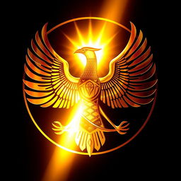 Un emblema majestuoso de una civilización egipcia, presentando un escarabajo dorado con alas abiertas, simbolizando la riqueza cultural y mística de Egipto