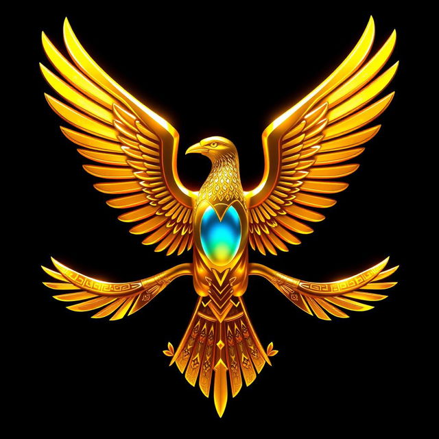 Un emblema majestuoso de una civilización egipcia, presentando un escarabajo dorado con alas abiertas, simbolizando la riqueza cultural y mística de Egipto