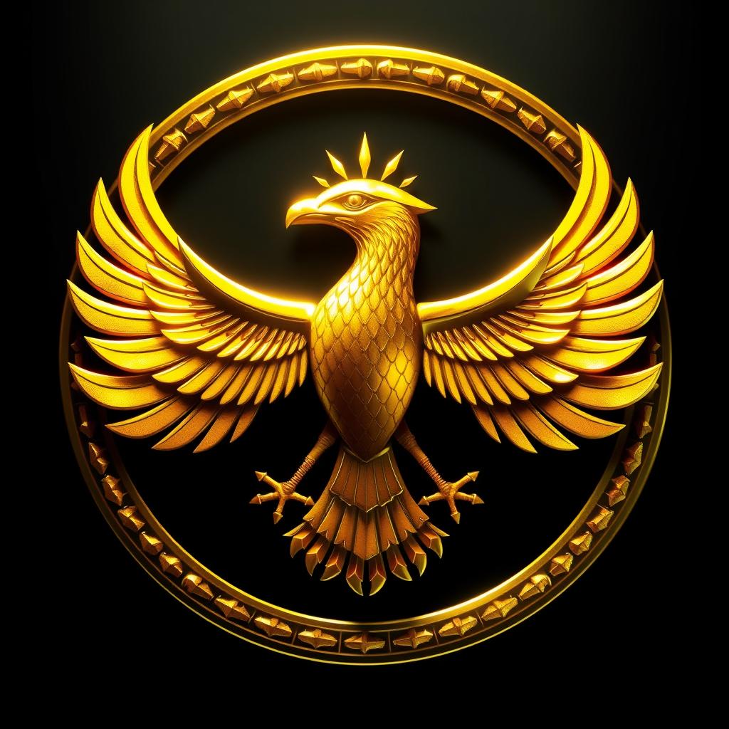 Un emblema majestuoso de una civilización egipcia, presentando un escarabajo dorado con alas abiertas, simbolizando la riqueza cultural y mística de Egipto