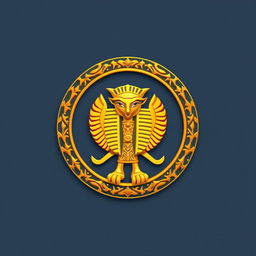 Un emblema elegante representando una civilización egipcia, centrado en un escarabajo dorado que simboliza la riqueza y la cultura de Egipto