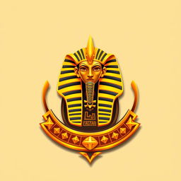 Un emblema elegante representando una civilización egipcia, centrado en un escarabajo dorado que simboliza la riqueza y la cultura de Egipto