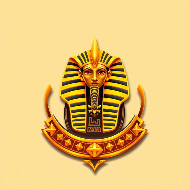 Un emblema elegante representando una civilización egipcia, centrado en un escarabajo dorado que simboliza la riqueza y la cultura de Egipto