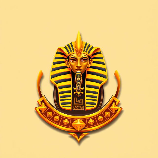 Un emblema elegante representando una civilización egipcia, centrado en un escarabajo dorado que simboliza la riqueza y la cultura de Egipto