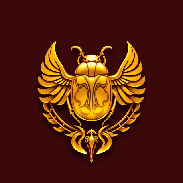 An elegant emblem representing an ancient Egyptian kingdom, featuring a striking golden scarab at its center, symbolizing wealth and protection