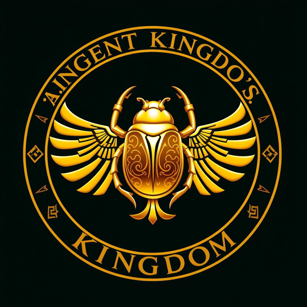 An elegant emblem representing an ancient Egyptian kingdom, featuring a striking golden scarab at its center, symbolizing wealth and protection