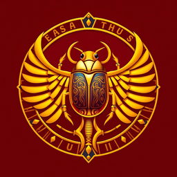 An elegant emblem representing an ancient Egyptian kingdom, featuring a striking golden scarab at its center, symbolizing wealth and protection