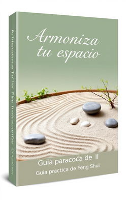 A serene ebook cover design for a book titled 'Armoniza tu espacio: Guia practica de Feng Shui'