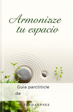 A serene ebook cover design for a book titled 'Armoniza tu espacio: Guia practica de Feng Shui'