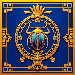 A magnificent emblem symbolizing an ancient Egyptian kingdom, featuring a central golden scarab, representing rebirth and protection