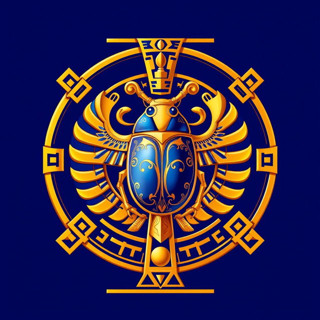 A magnificent emblem symbolizing an ancient Egyptian kingdom, featuring a central golden scarab, representing rebirth and protection