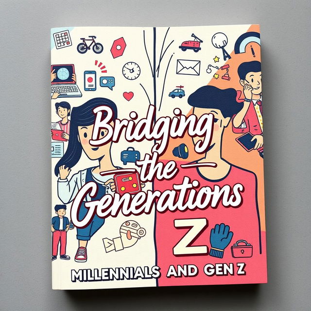 An engaging cover design for a book or article exploring the relationship between Millennials and Generation Z