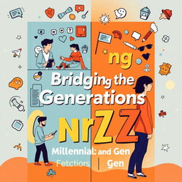 An engaging cover design for a book or article exploring the relationship between Millennials and Generation Z