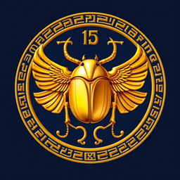 An emblem representing an ancient Egyptian kingdom, featuring a realistic golden scarab at its center