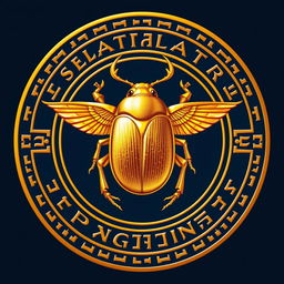An emblem representing an ancient Egyptian kingdom, featuring a realistic golden scarab at its center