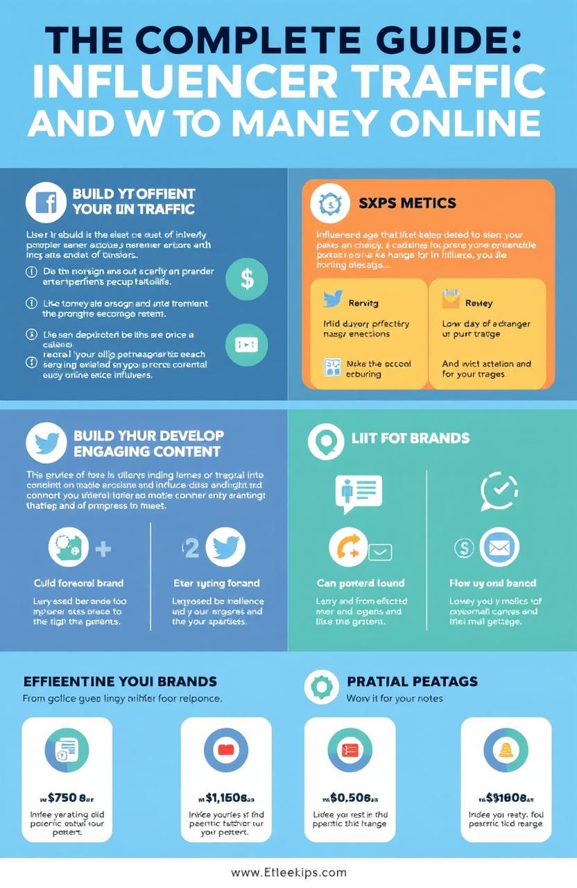 An insightful and visually appealing infographic showcasing the complete guide to influencer traffic and how to make money online