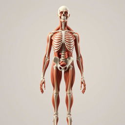 A detailed and anatomically accurate representation of the human body, showcasing the muscular system, skeletal structure, and organ systems