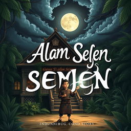 An illustrated book cover for a storybook titled 'GURU TI ALAM SEJEN', depicting a haunted school set in Indonesia