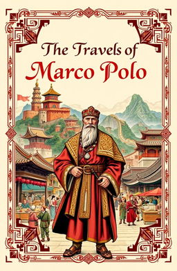 A detailed and visually captivating book cover design that centers around the travels of Marco Polo