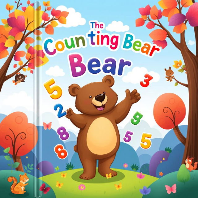 A whimsical and colorful book cover design for 'The Counting Bear'