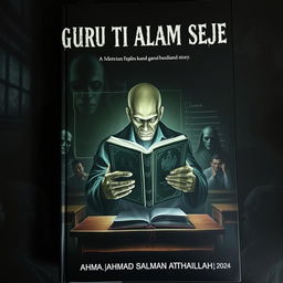 A book cover for a story titled 'GURU TI ALAM SEJEN', depicting a frightening classroom atmosphere