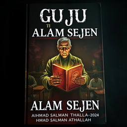 A book cover for a story titled 'GURU TI ALAM SEJEN', depicting a frightening classroom atmosphere