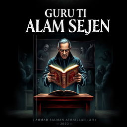 A book cover for a story titled 'GURU TI ALAM SEJEN', depicting a frightening classroom atmosphere