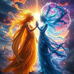 In a breathtaking and dramatic scene, Solaris and Aurora stand together in a powerful union