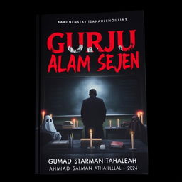A chilling book cover for the story 'GURU TI ALAM SEJEN', featuring a dark, eerie classroom infused with Indonesian elements