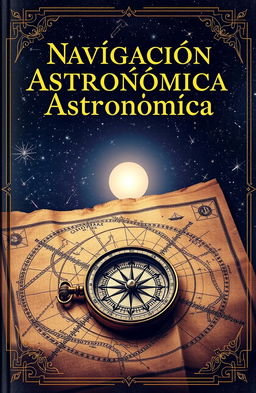 An intricate and beautiful book cover design for 'Navegación Astronómica'