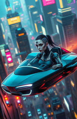 A striking scene featuring a robot woman with a half-tattooed face, showcasing intricate designs that blend technology and art