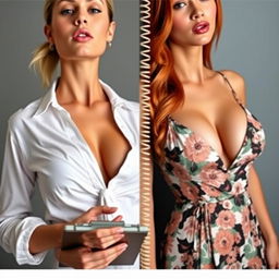 A split screen image featuring two gorgeous females