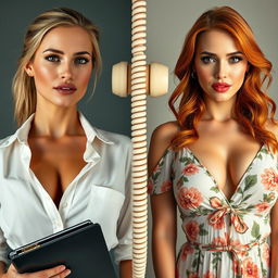 A split screen image featuring two gorgeous women