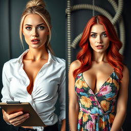 A visually striking split screen image featuring two gorgeous females