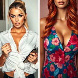 A visually striking split screen image featuring two gorgeous females